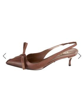 Prada Brown Leather Pointed Slingback Kitten Heel with Front Strap